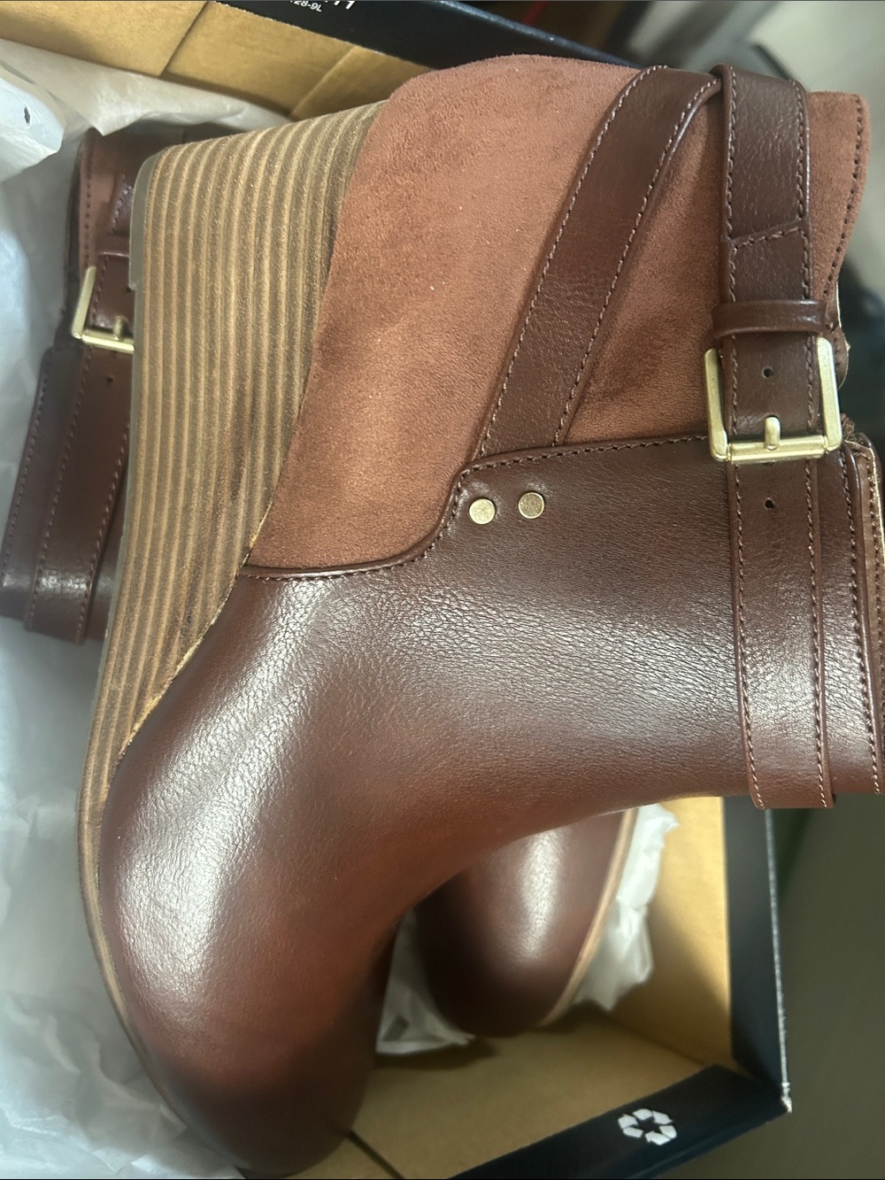 Dr. Scholl's Double, Copper Brown Leather & Suede Wedge Ankle Boots